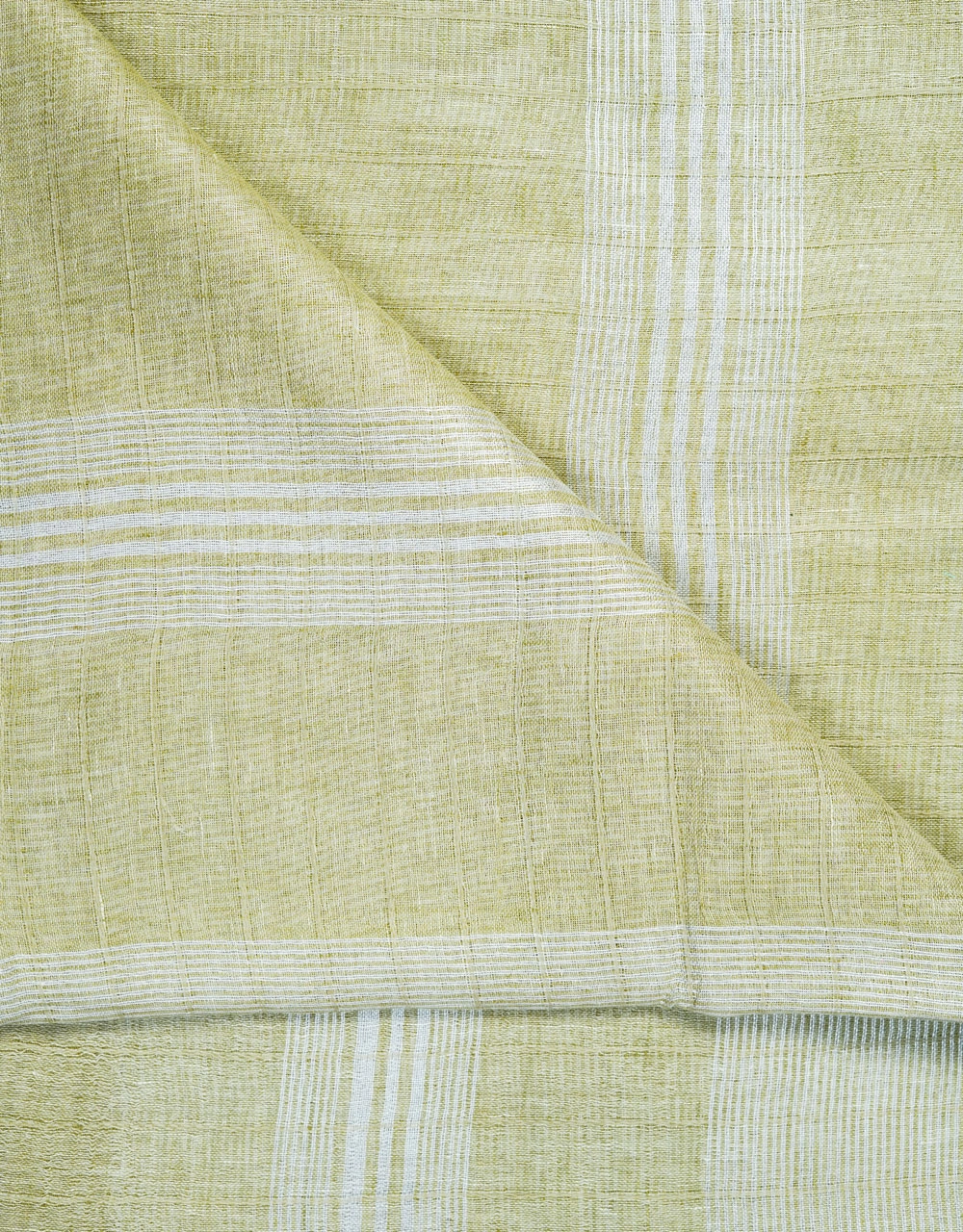 White Body With Aqua Blue Pallu And Multicolour Woven Stripes Linen Saree - View 3