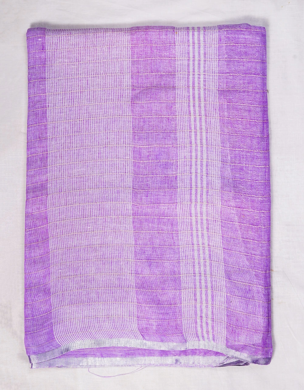 Hovered view of Lavender Purple With Off White Stripe Pallu Linen Saree