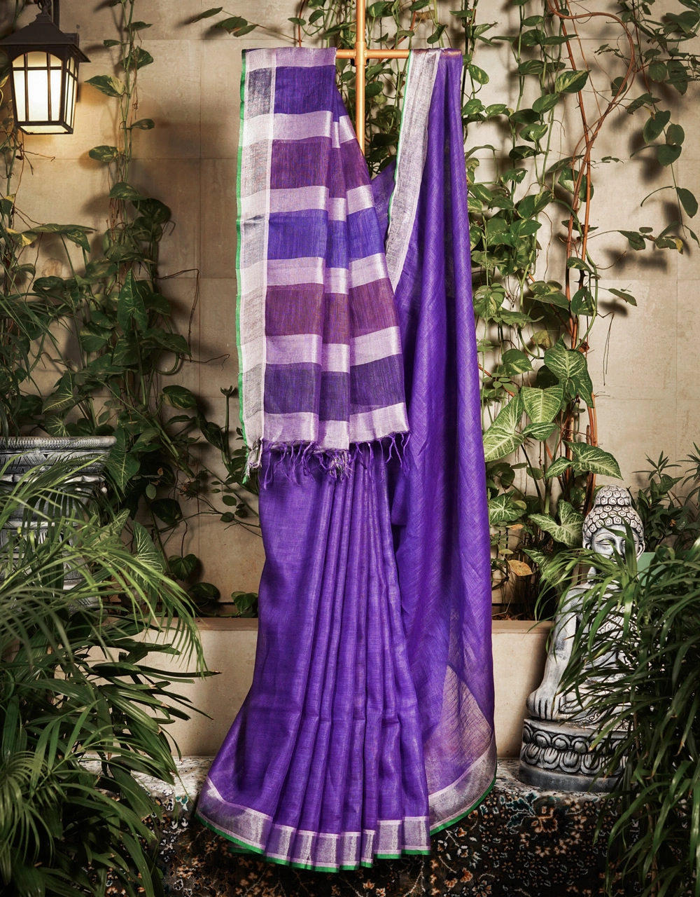 Blue With Aqua Blue Pallu Pure Handloom Linen Saree