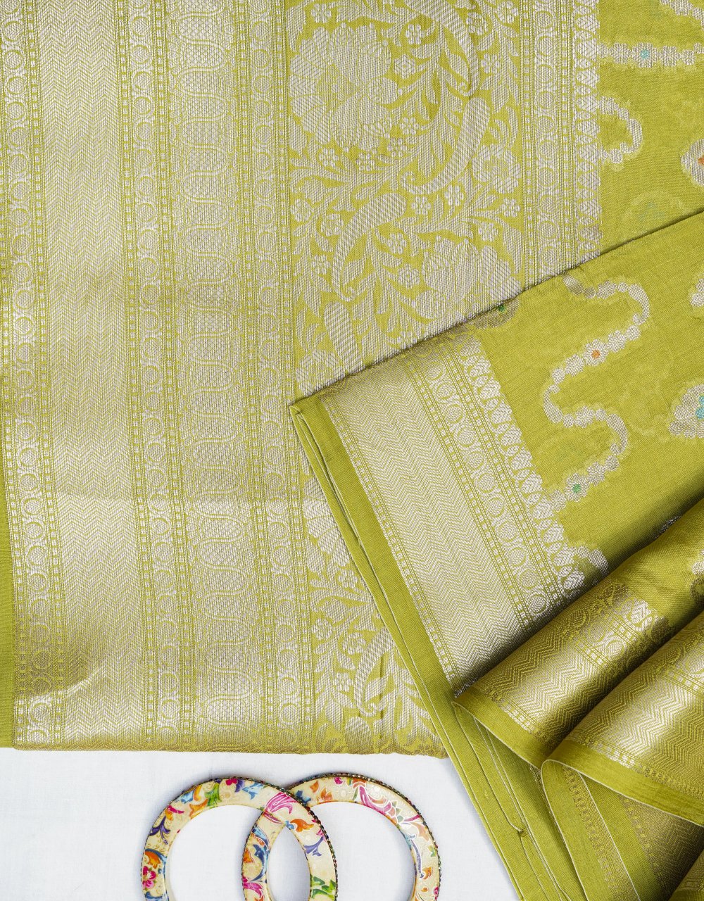 Light Green Pure Chiniya Banarasi Silk Saree - View 3