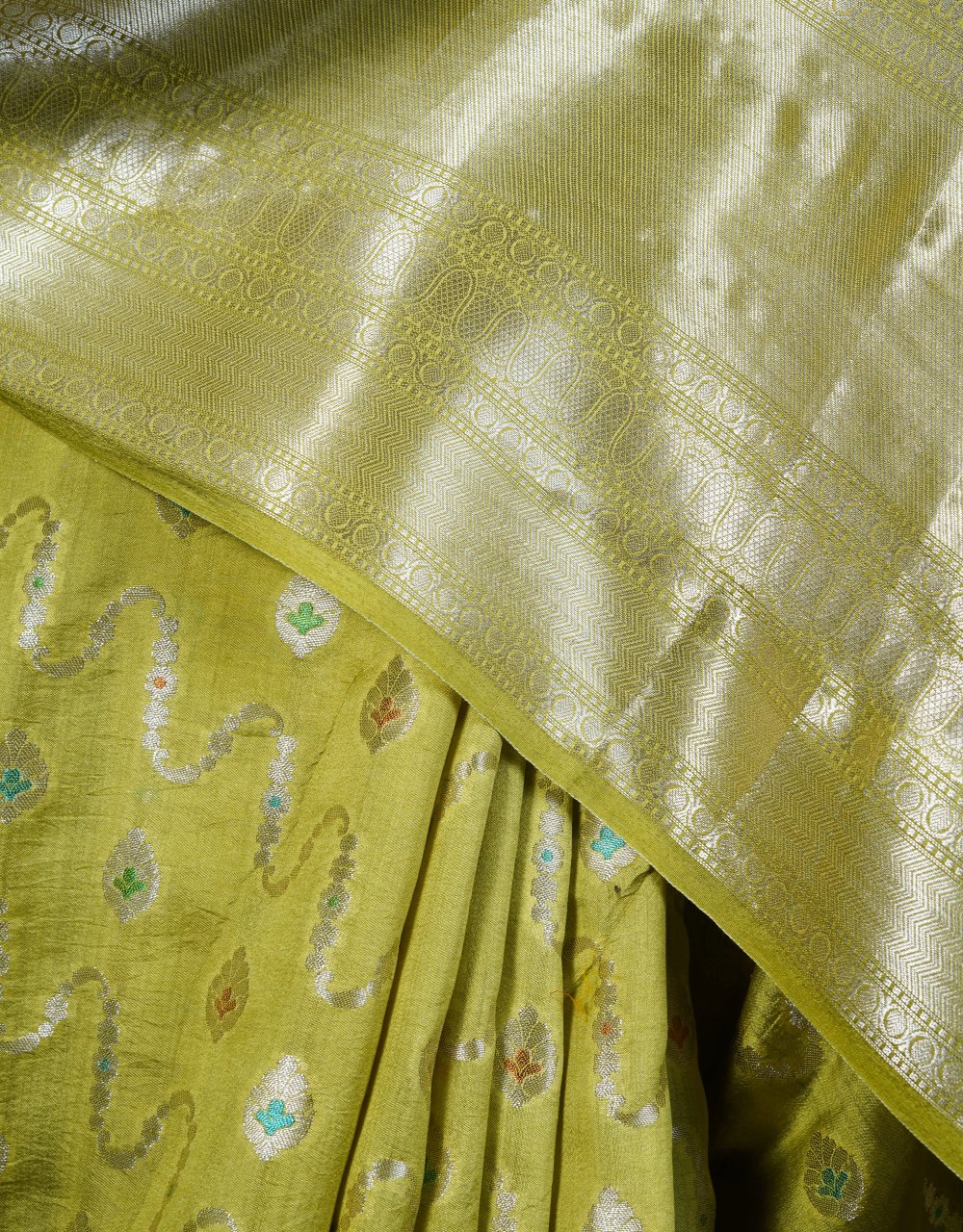 Light Green Pure Chiniya Banarasi Silk Saree - View 5
