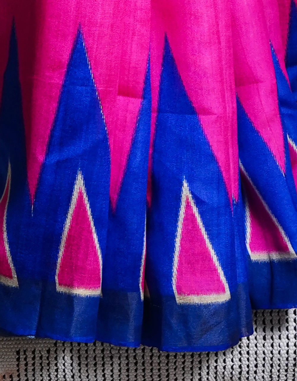 Blue Royal And Pink Fusion Bhagalpuri Cotton Silk Ikat Saree - View 5