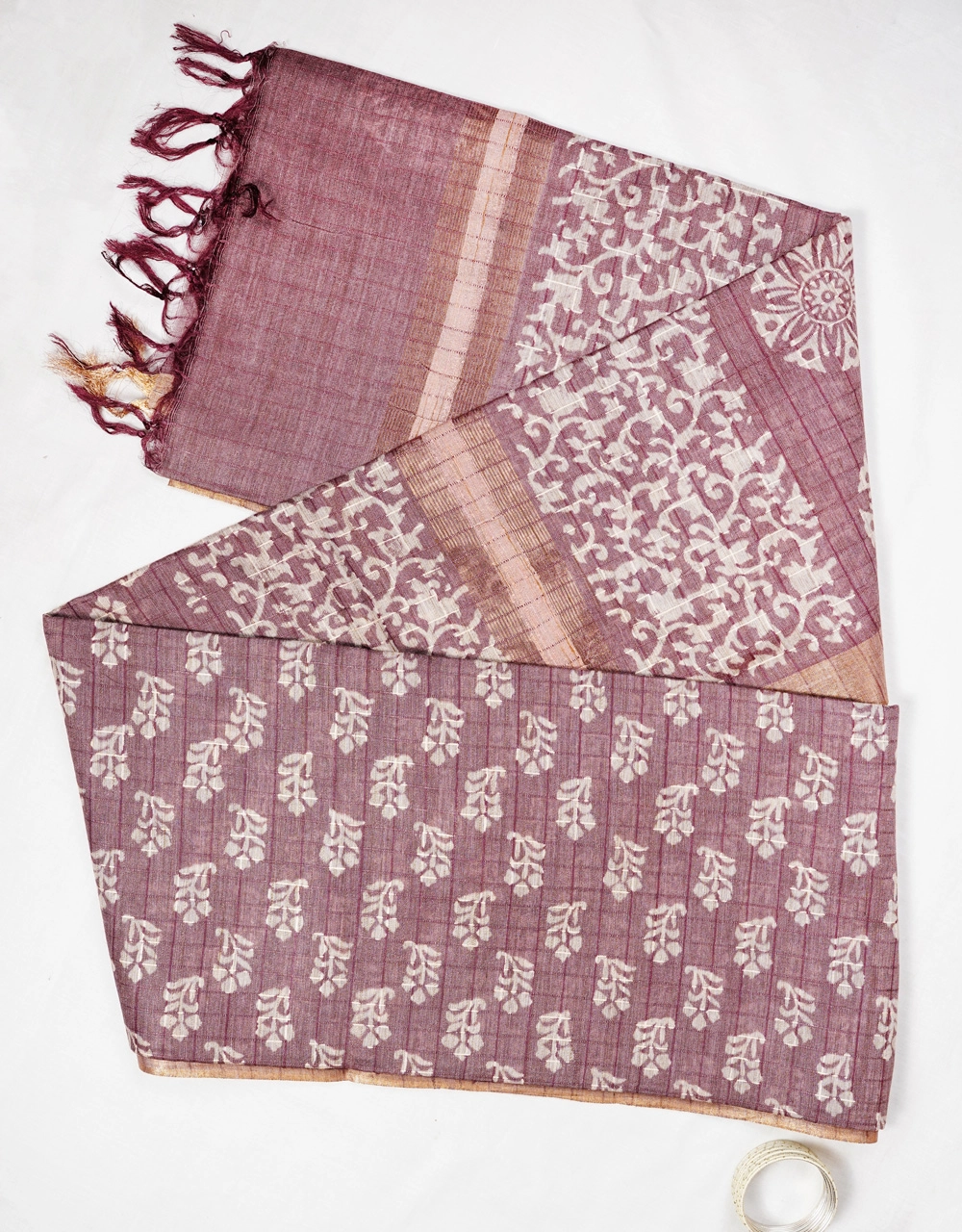 Hovered view of Purple Plum Bhagalpuri Cotton Silk Saree