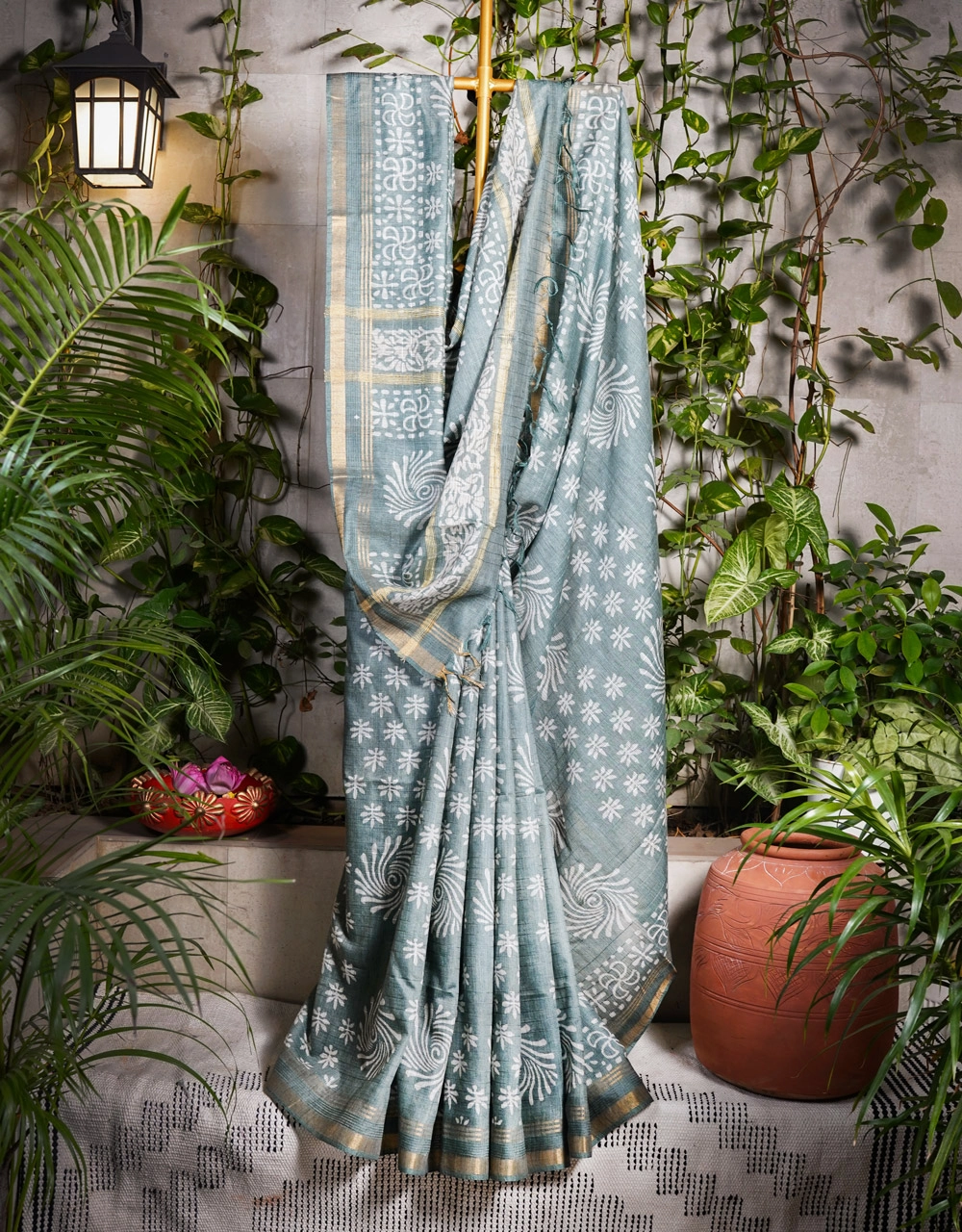 Grey Sea Mist Bhagalpuri Cotton Silk Handloom Saree