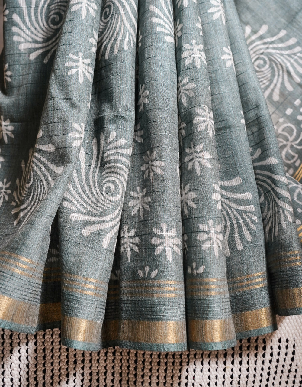 Grey Sea Mist Bhagalpuri Cotton Silk Handloom Saree - View 5