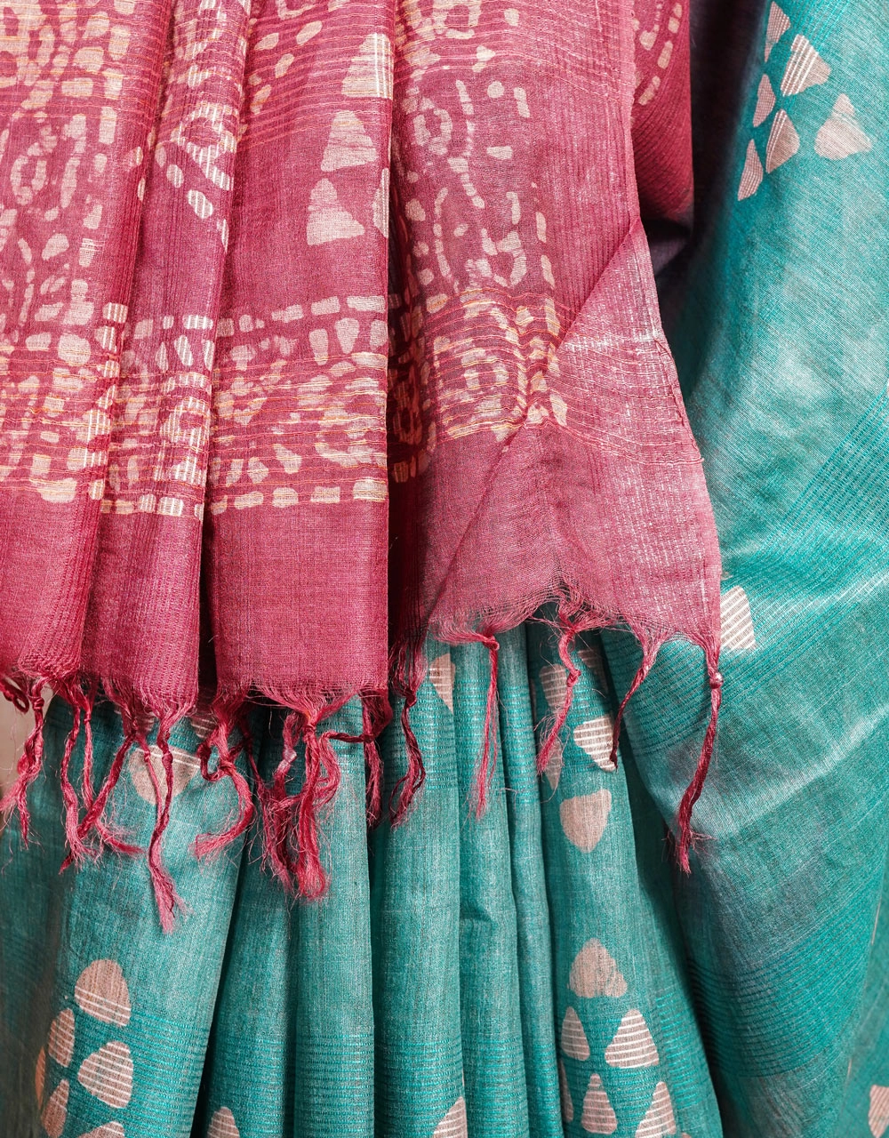 Green Plum Dual Tone Bhagalpuri Cotton Silk Bandhej Saree - View 5