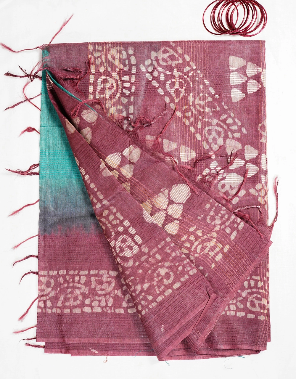 Hovered view of Green Plum Dual Tone Bhagalpuri Cotton Silk Bandhej Saree