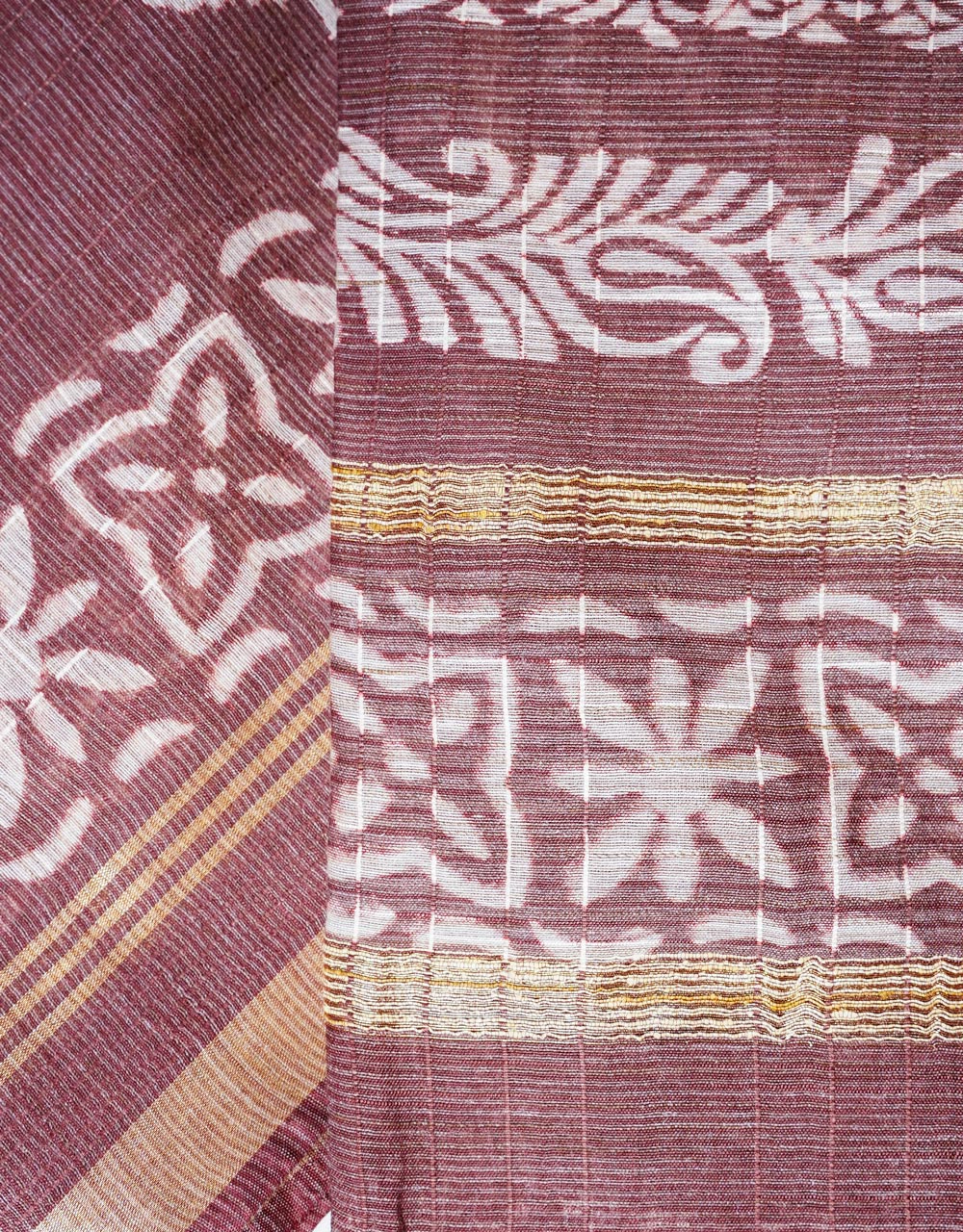 Maroon Wine Bhagalpur Cotton Silk Saree With Traditional Prints - View 3