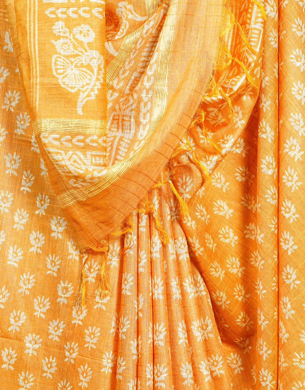 Orange Bhagalpuri Printed Cotton Silk Saree - View 4