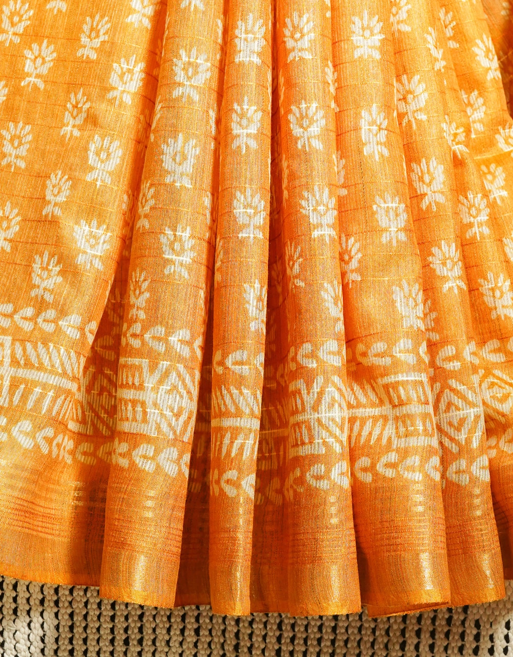 Orange Bhagalpuri Printed Cotton Silk Saree - View 5