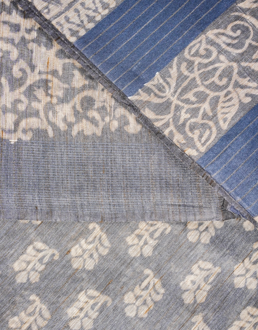 Grey And  Indigo Bhagalpuri Printed Cotton Silk Saree - View 3
