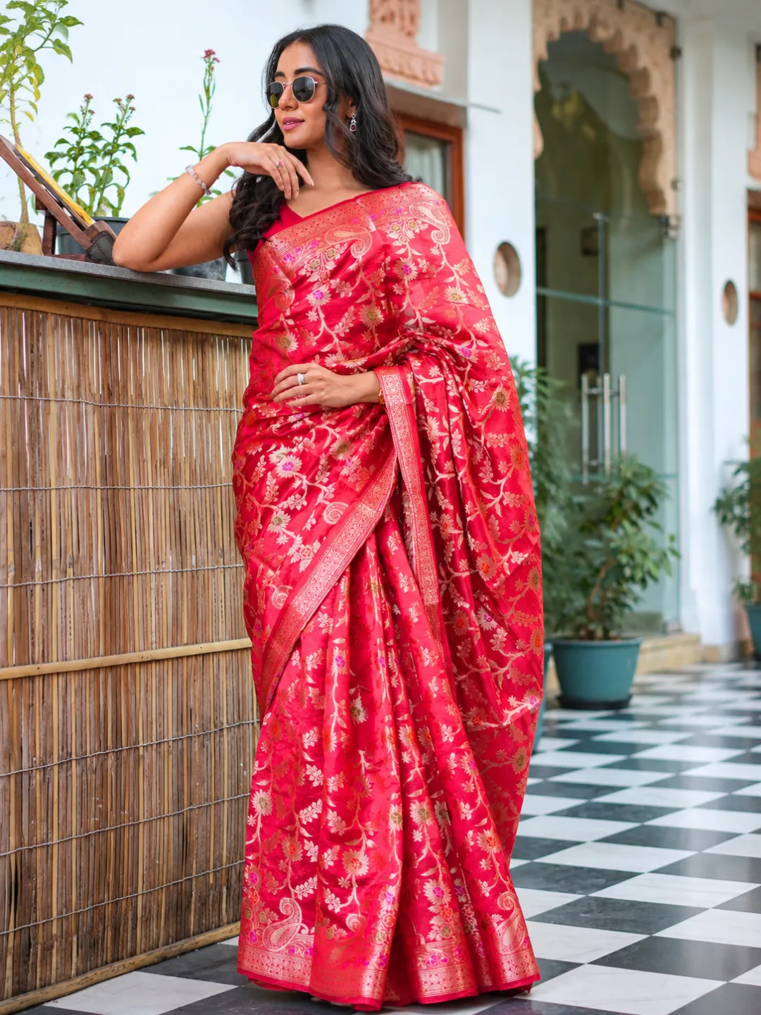 Red Radiant Dupion Silk Banarasi Saree