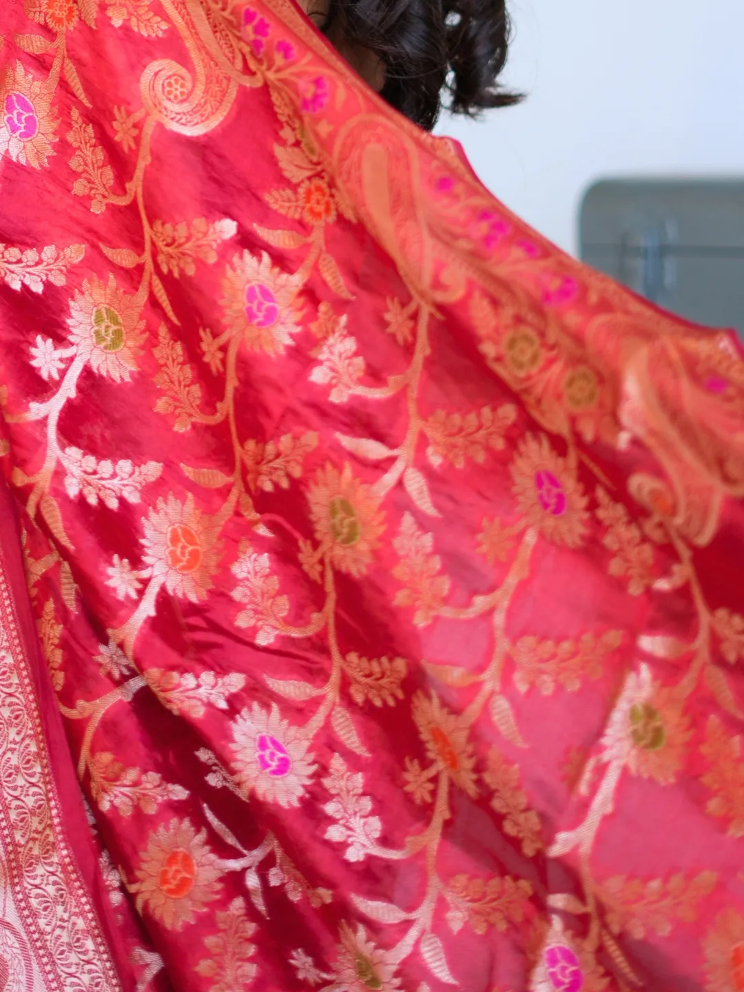 Red Radiant Dupion Silk Banarasi Saree front view