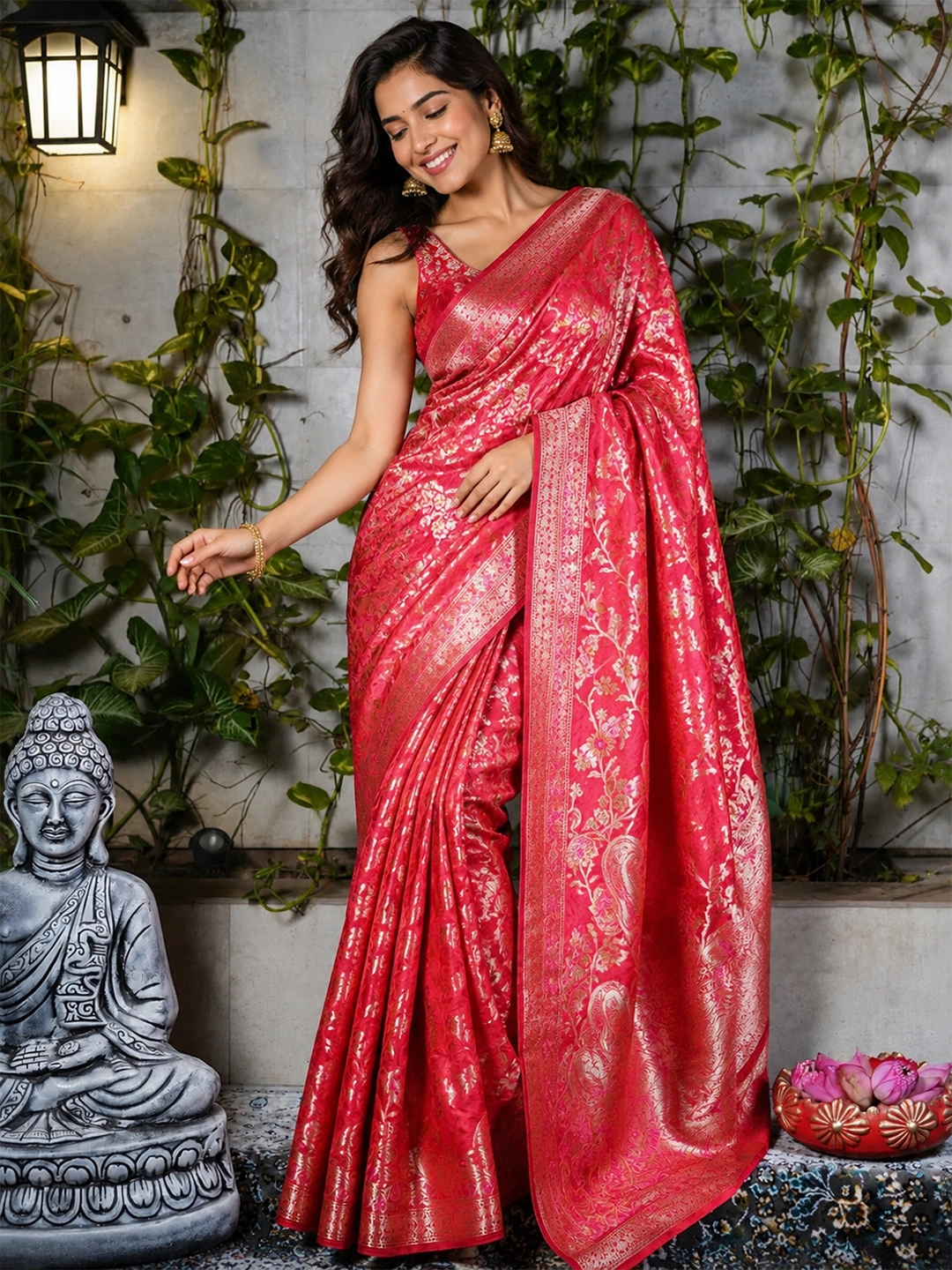 Red Radiant Dupion Silk Banarasi Saree