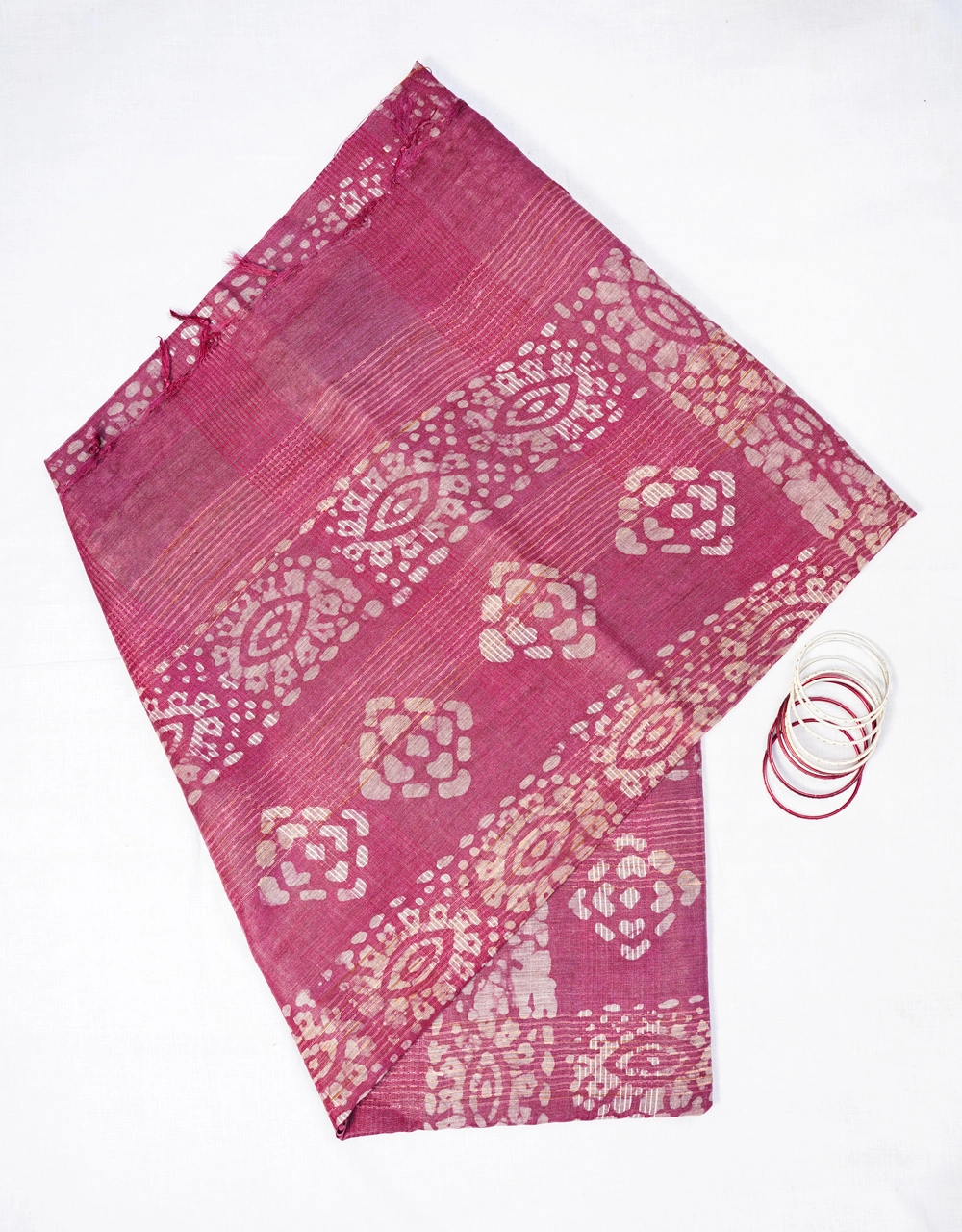 Green And Rani Pink Ikat Cotton Silk Saree - View 3