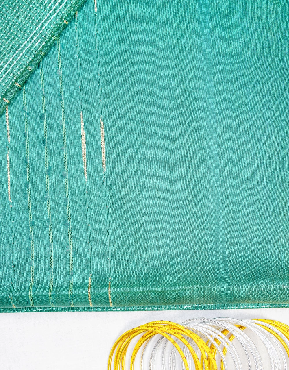 Green Bhagalpur Cotton Silk Saree With Micro Check Weave - View 3