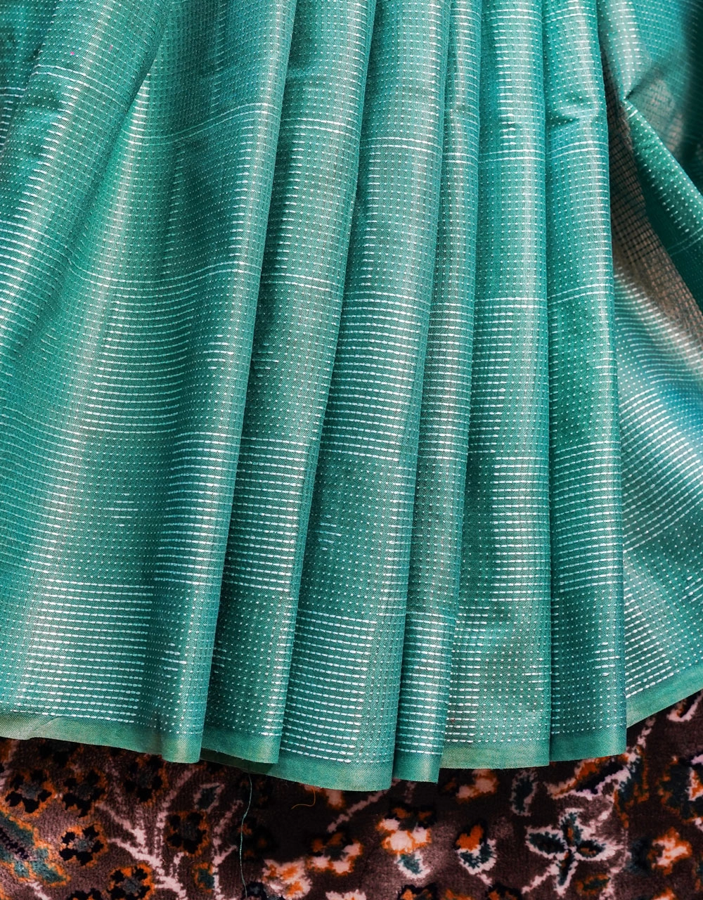 Green Bhagalpur Cotton Silk Saree With Micro Check Weave - View 5