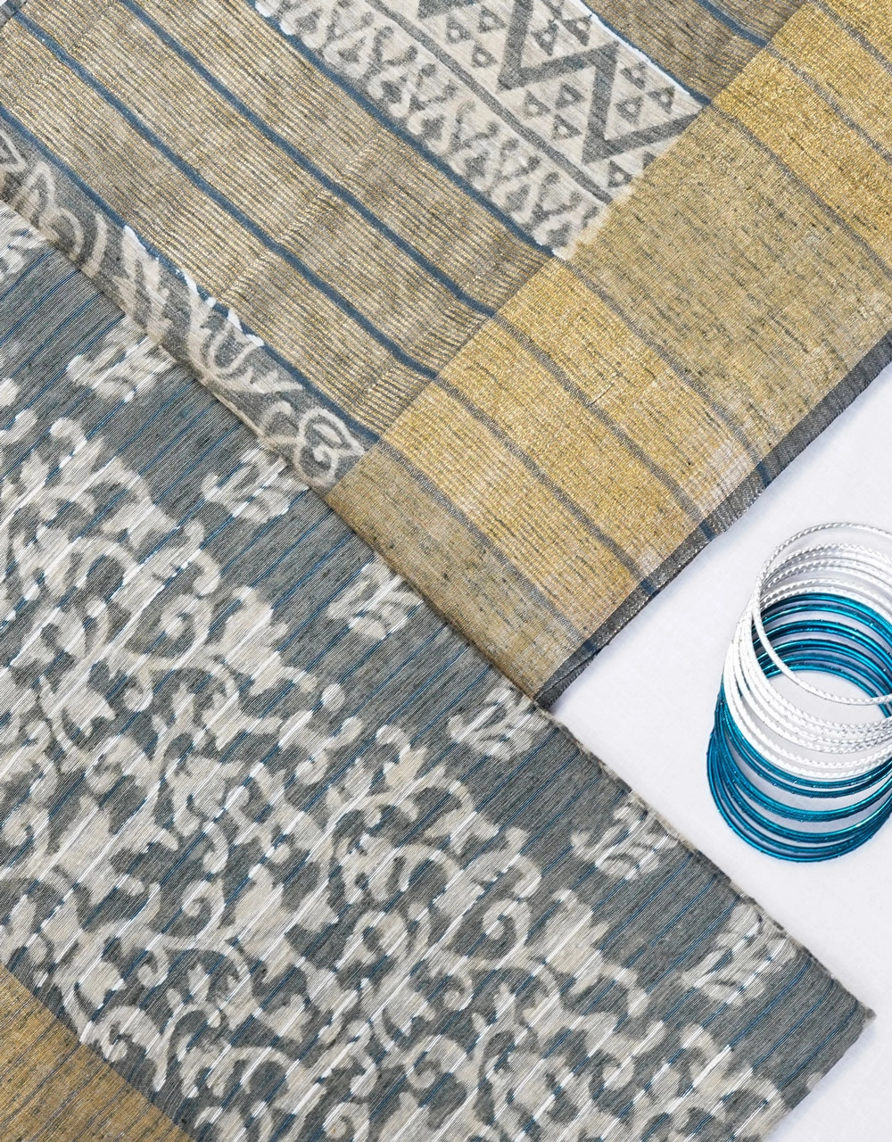 Grey And Gold Bhagalpuri Cotton Silk Saree - View 3