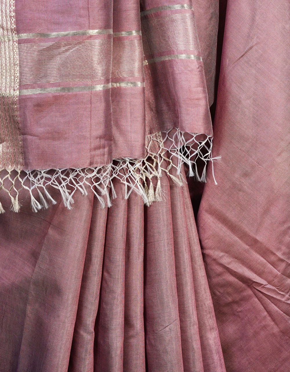 Pink Rose Handwoven Bhagalpur Cotton Silk Saree - View 4