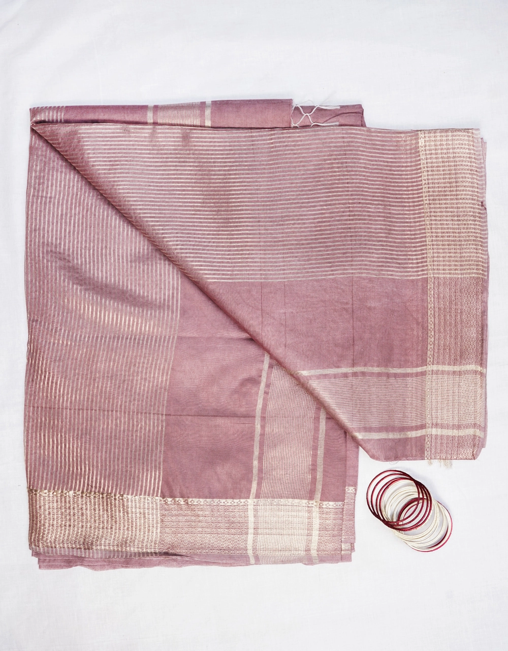 Hovered view of Pink Rose Handwoven Bhagalpur Cotton Silk Saree