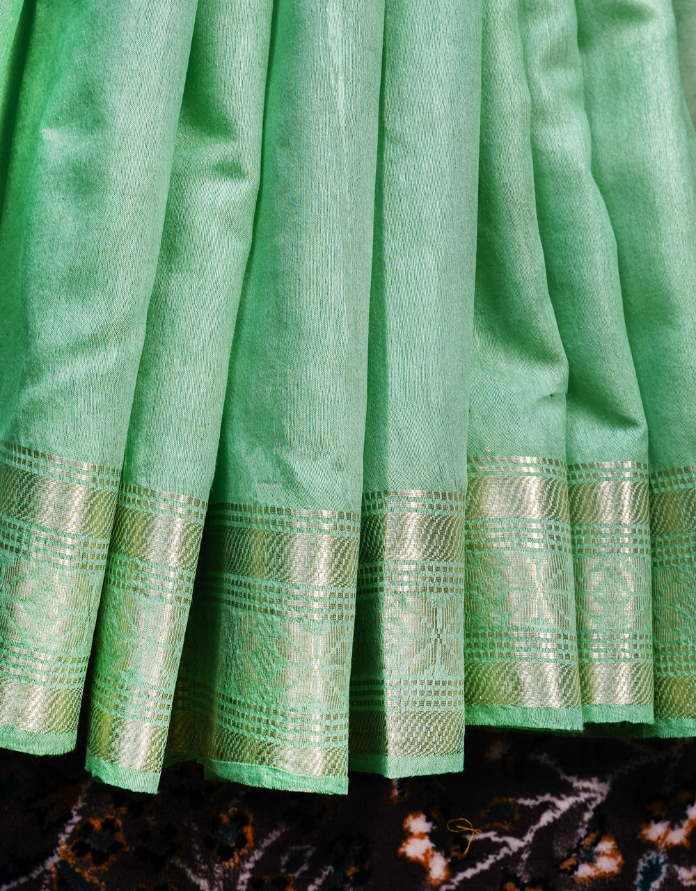 Green Bhagalpuri Cotton Silk Saree With Striped Pallu - View 5