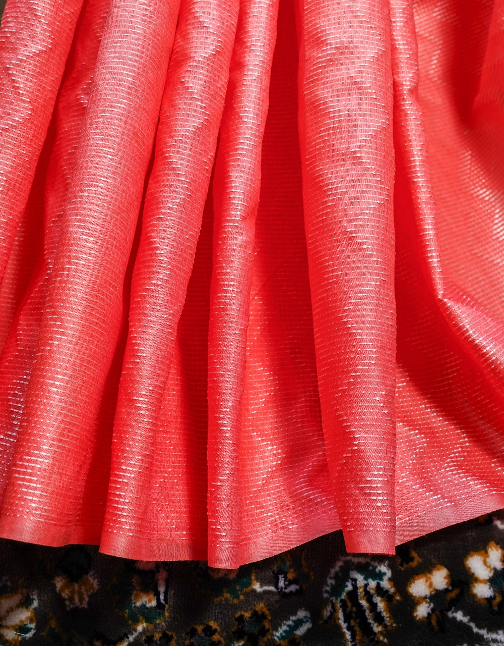 Coral Pink Bhagalpur Cotton Silk Saree With Subtle Sequin Work - View 5