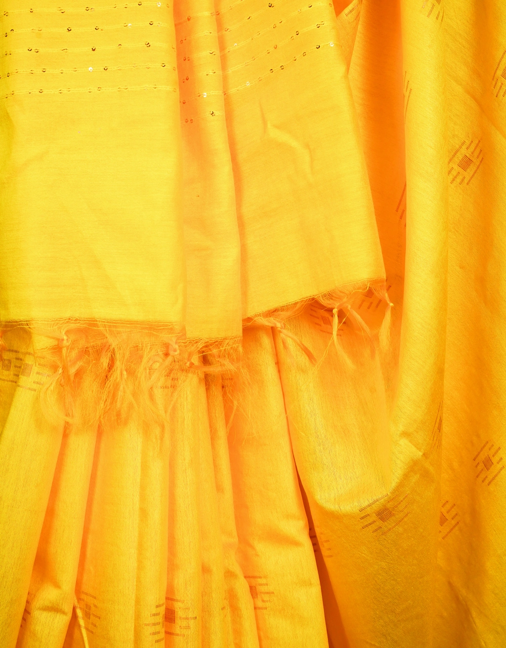 Yellow Cotton Silk Saree From Bhagalpur With Geometric Motifs - View 4