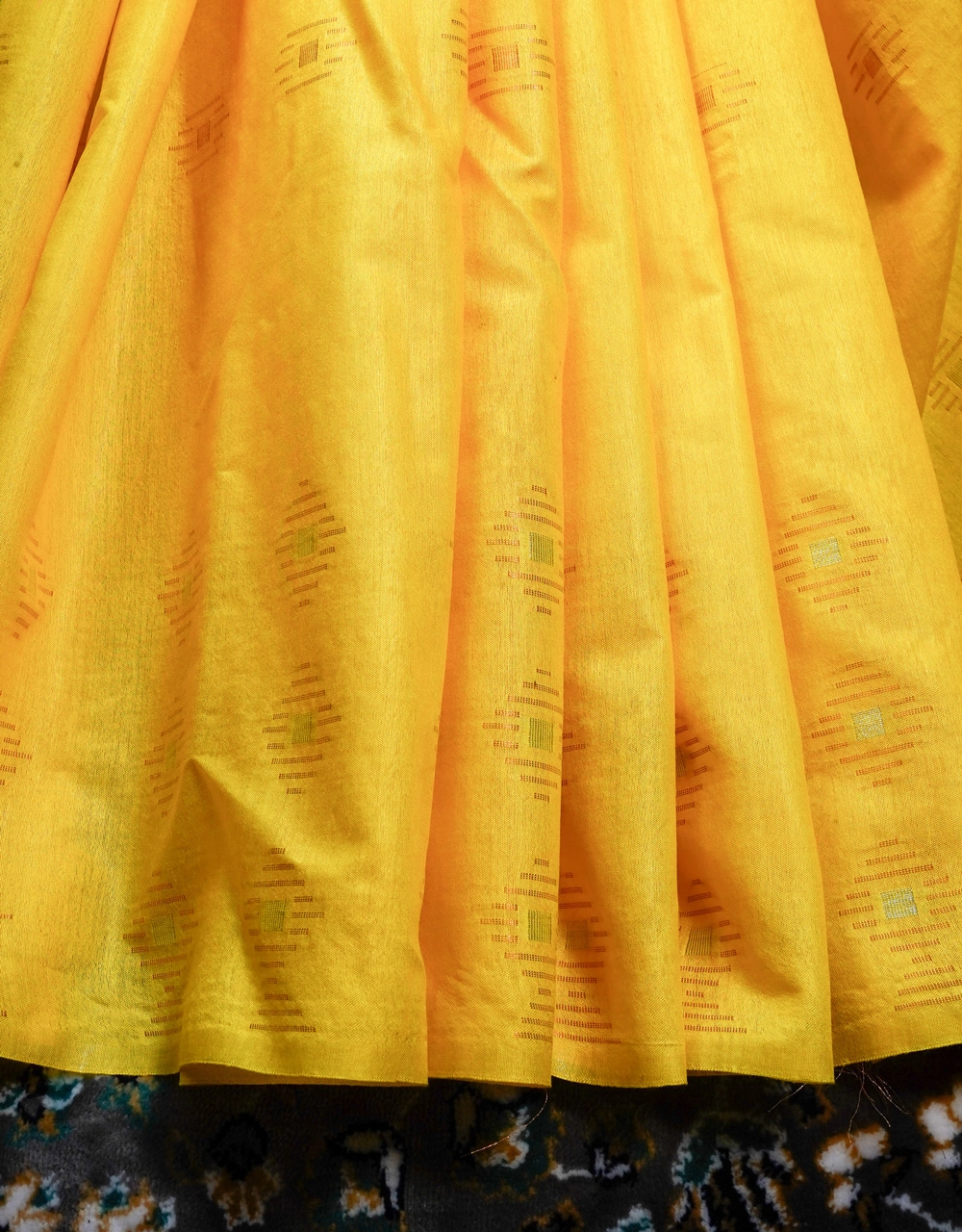 Yellow Cotton Silk Saree From Bhagalpur With Geometric Motifs - View 5