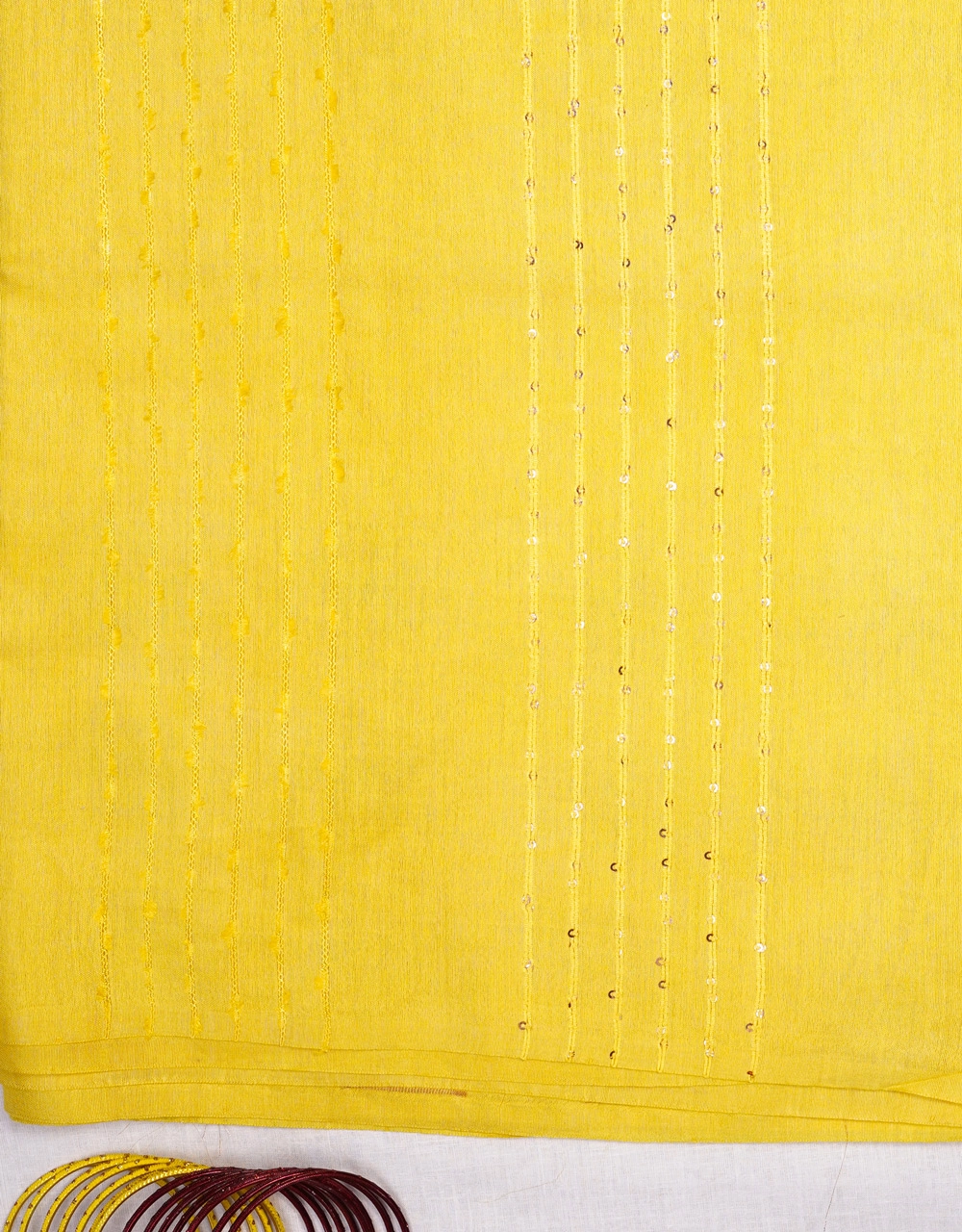 Yellow Cotton Silk Saree From Bhagalpur With Geometric Motifs - View 3