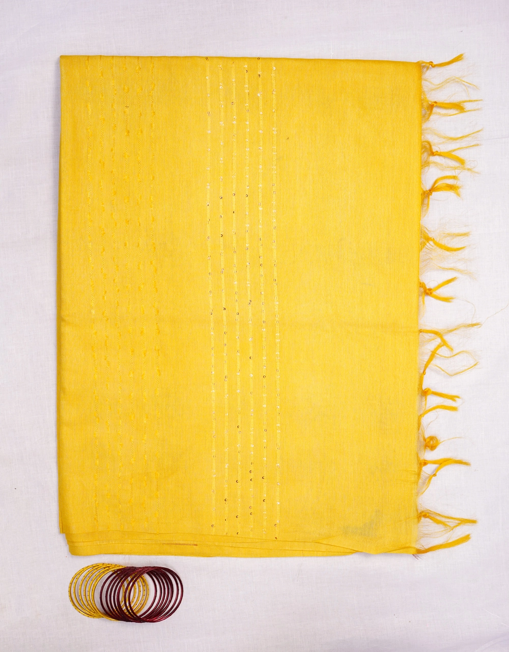 Hovered view of Yellow Cotton Silk Saree From Bhagalpur With Geometric Motifs