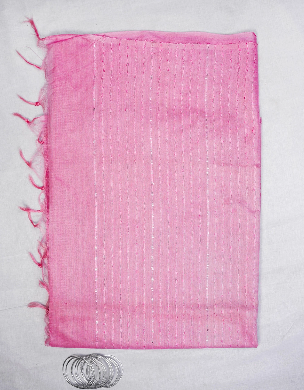Hovered view of Pink Cotton Silk Saree  With Geometric Motifs