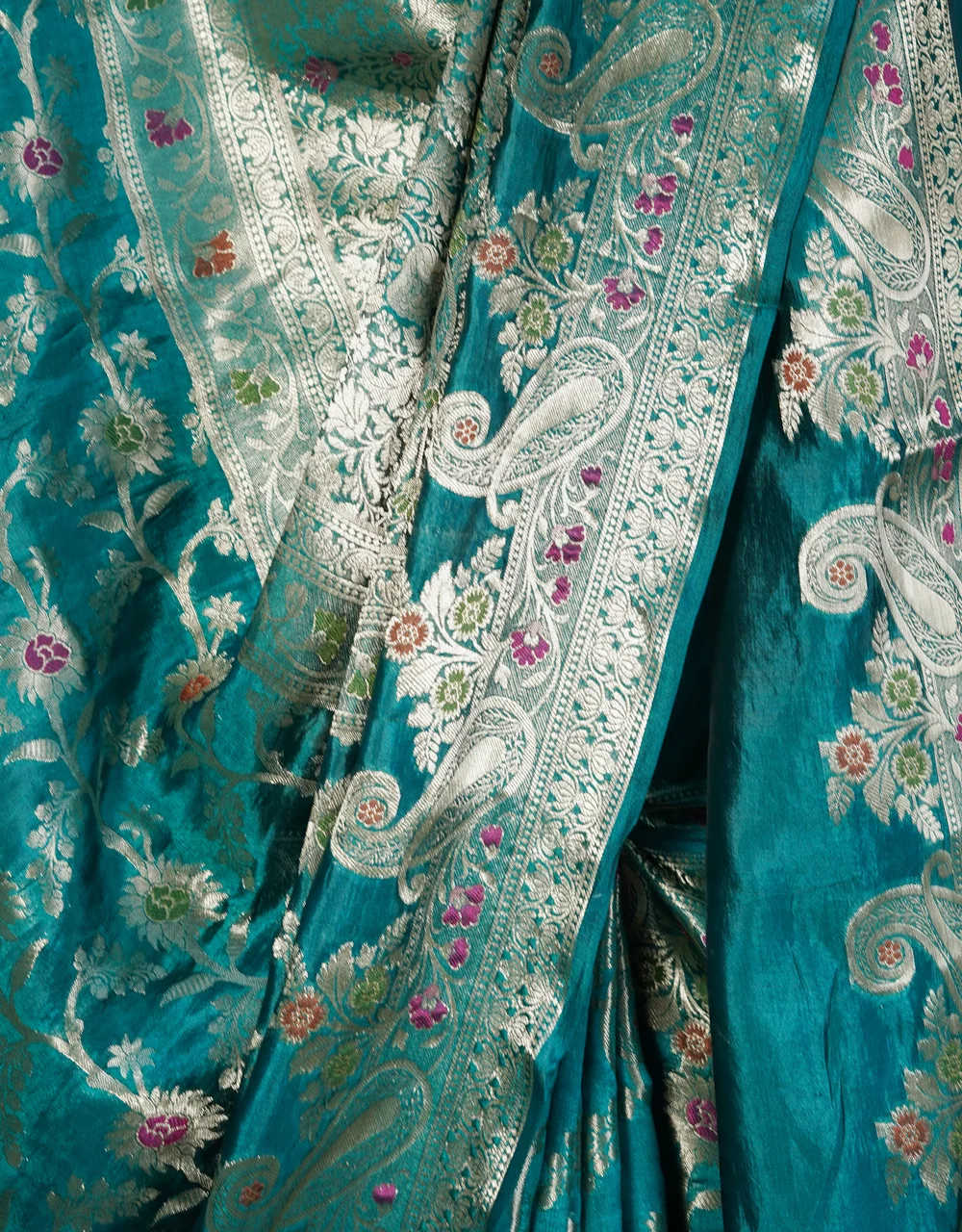 Green Sea Dupion Banarasi Silk Saree - View 3