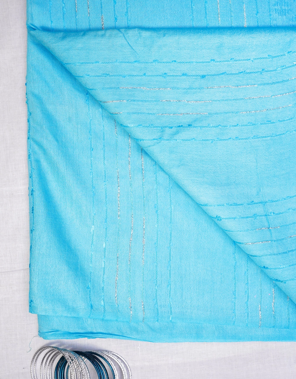 Light Blue Cotton Silk Bhagalpur Saree With Silver Sequin Pallu Ad Jacquard Body - View 3