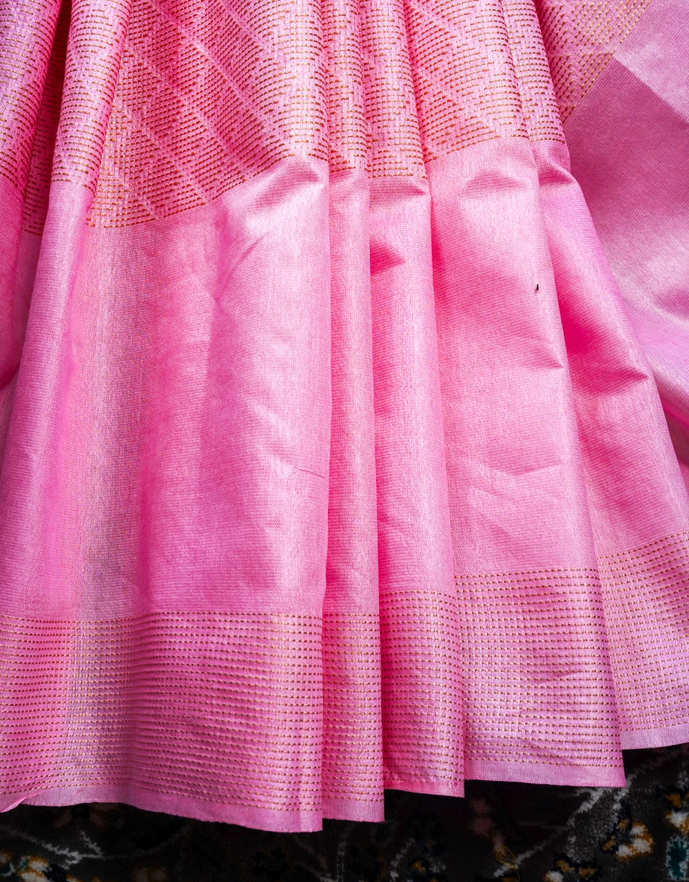 Pink Cotton Silk Bhagalpur Saree With White Thread Pallu And Geometric Woven Border - View 5