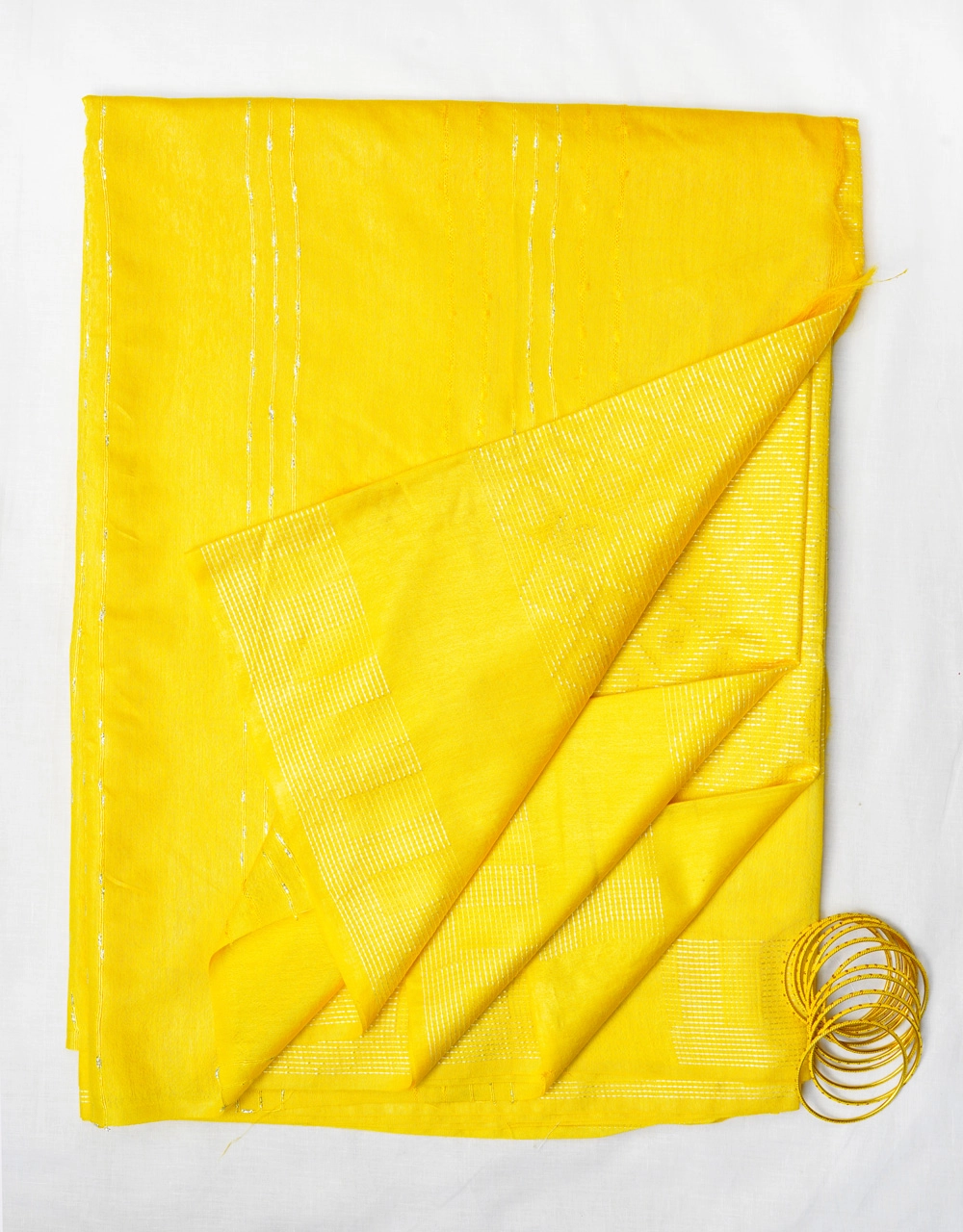 Hovered view of Dark Yellow Cotton Silk Saree