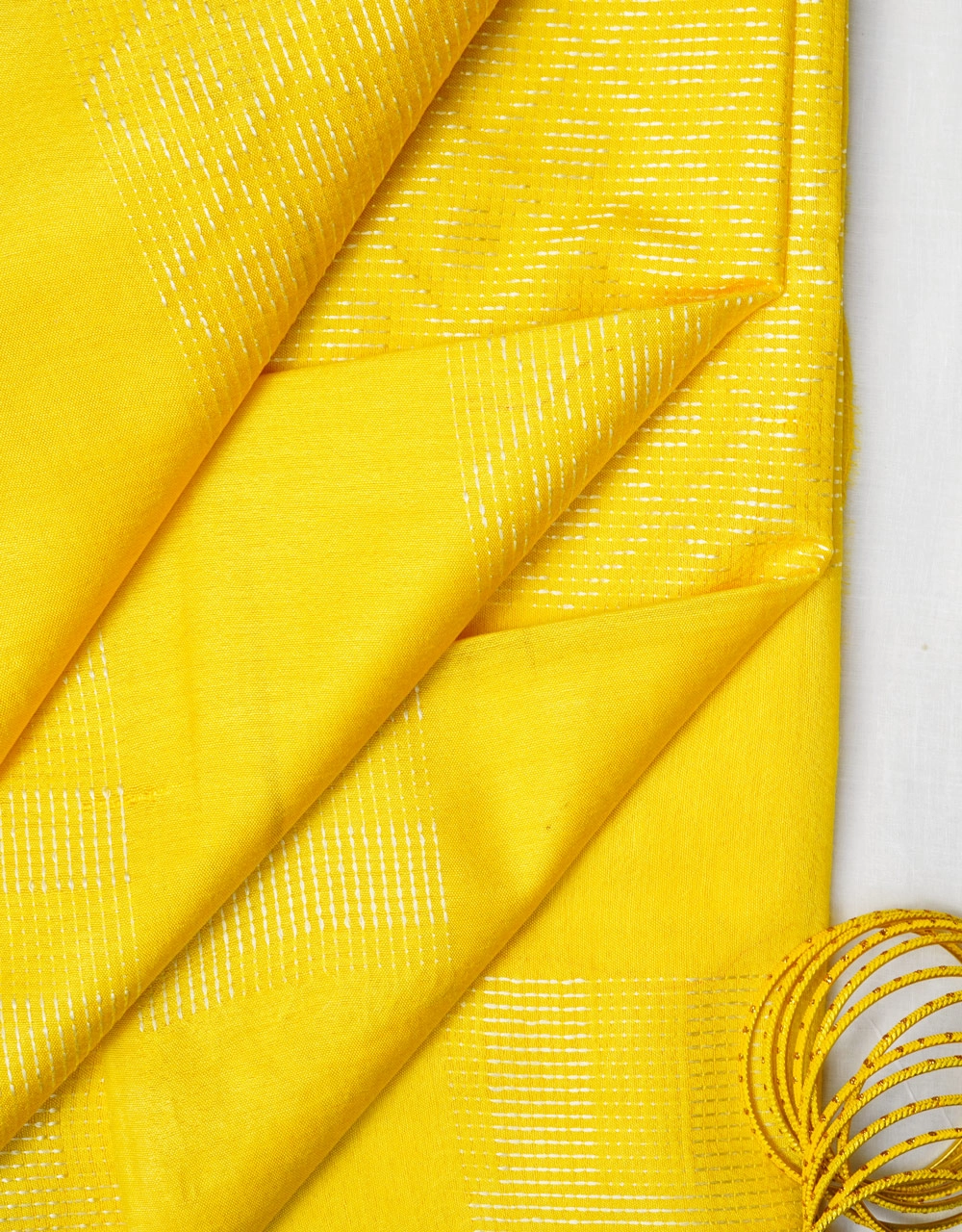 Dark Yellow Cotton Silk Saree - View 3