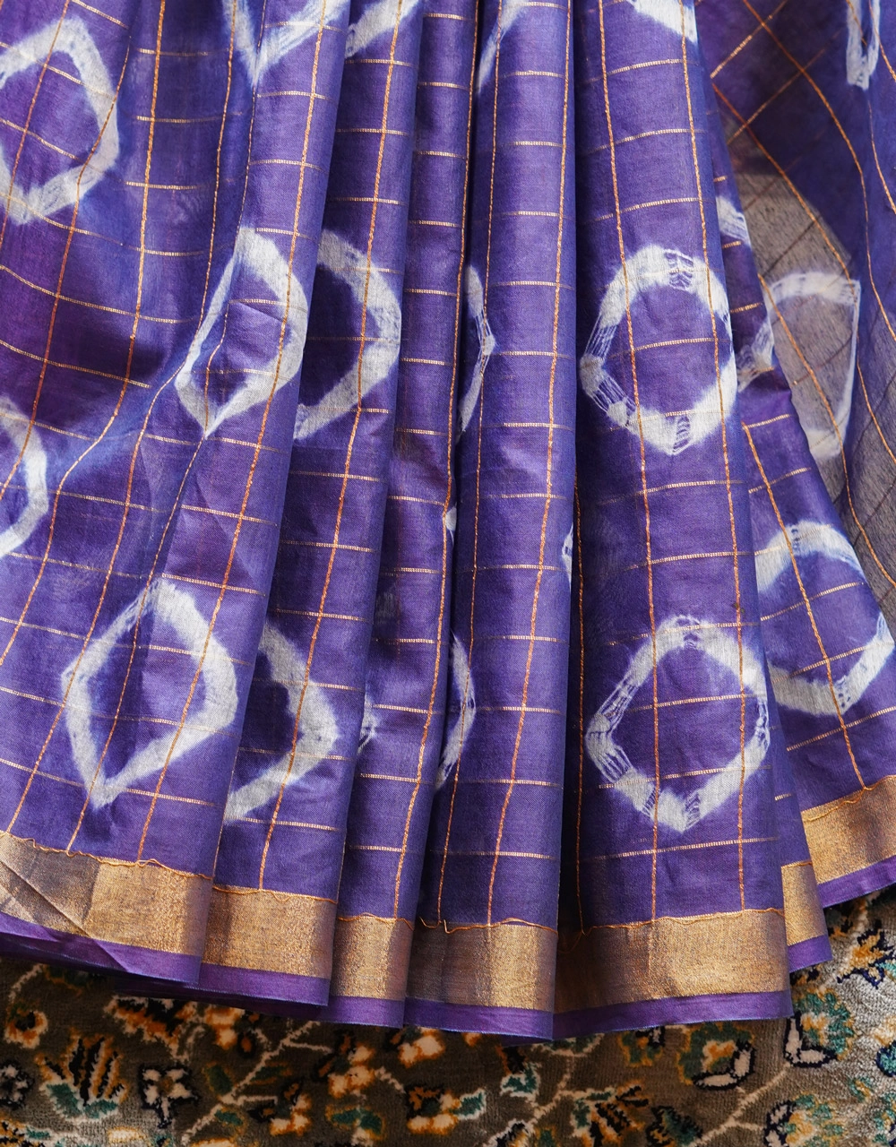 Indigo Blue Cotton Silk Saree With Lilac Purple Contrast Pallu - View 5