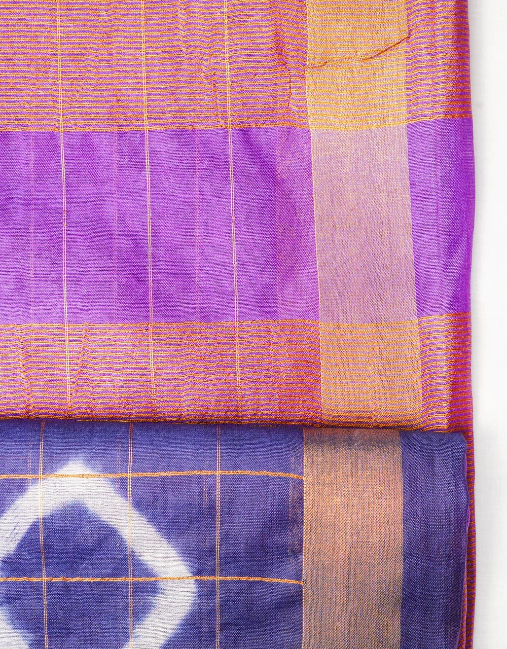 Indigo Blue Cotton Silk Saree With Lilac Purple Contrast Pallu - View 4