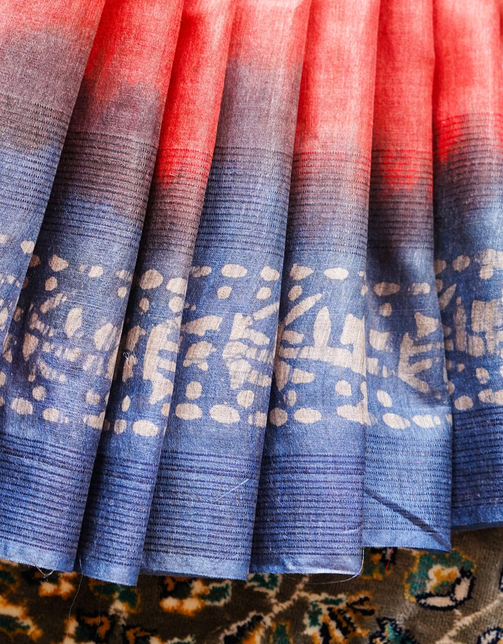 Red Cotton With Pallu Indigo Blue Cotton Silk Saree With Natural Dye - View 5