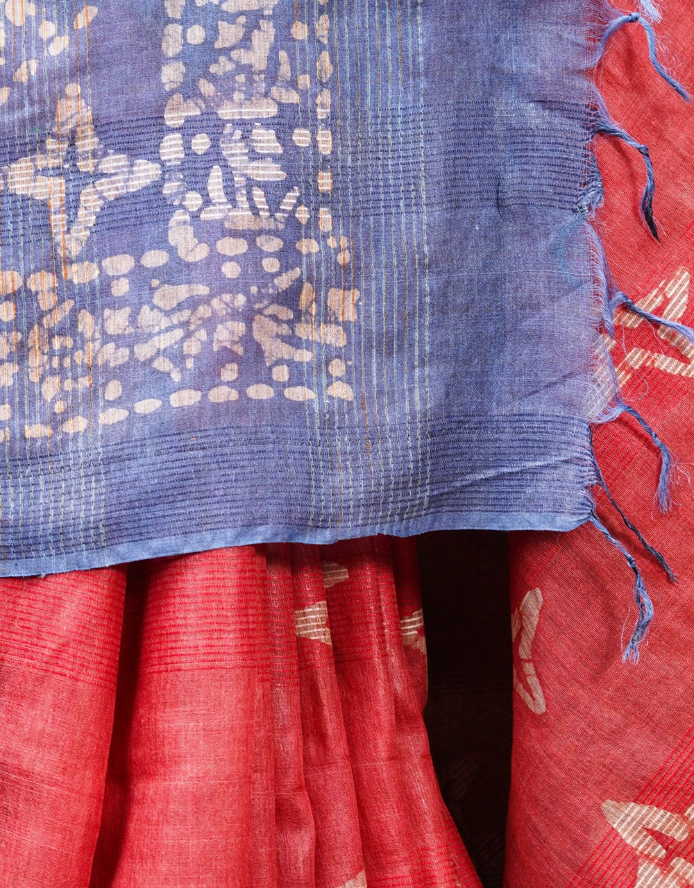 Red Cotton With Pallu Indigo Blue Cotton Silk Saree With Natural Dye - View 4