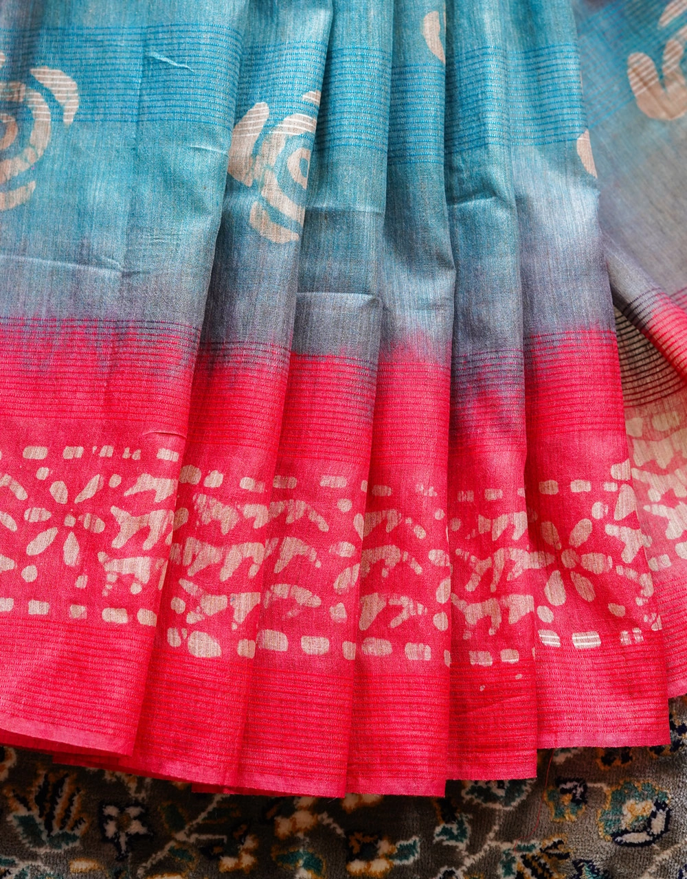 Blue Cotton Silk Handloom Saree With Red Contrast Pallu - View 5