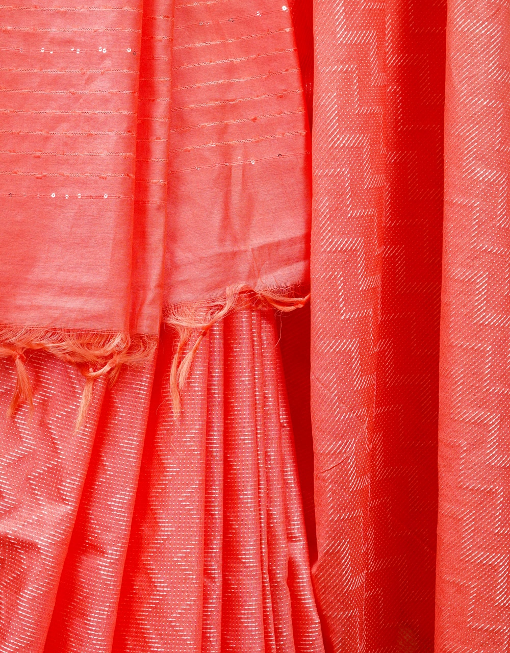 Coral Peach Tone Pure Cotton Silk Saree - View 4