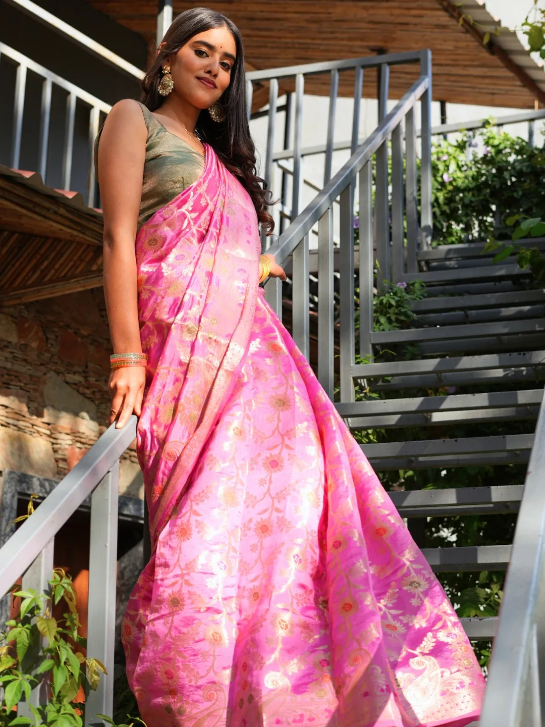 Pink Blossom Banarasi Dupion Silk Saree