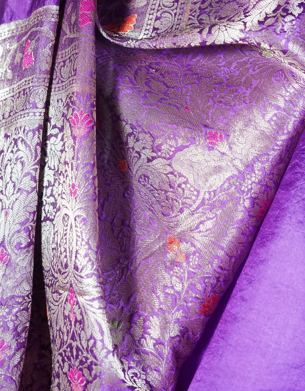 Purple Royal Dupion Banarasi Silk Saree - View 5