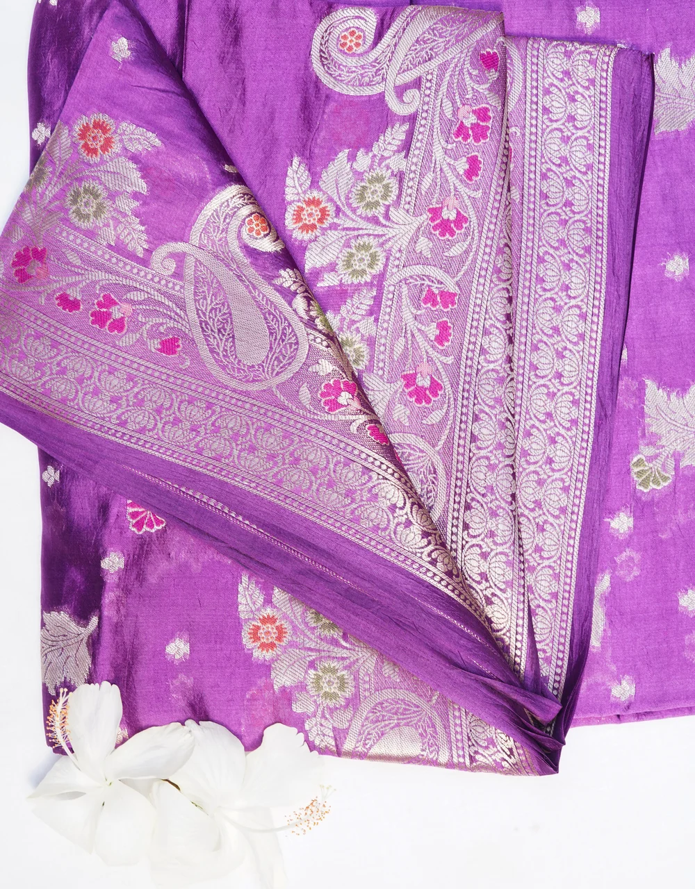 Purple Royal Dupion Banarasi Silk Saree - View 3