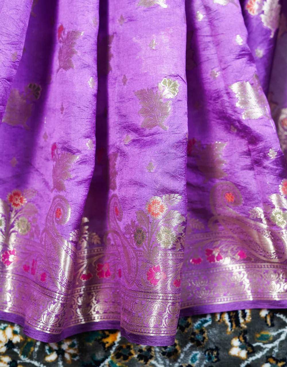 Purple Royal Dupion Banarasi Silk Saree - View 4