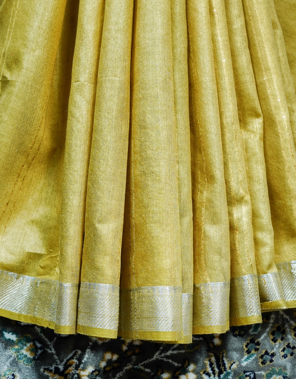 Green Green Cotton Silk Saree With Silver Zari - View 5