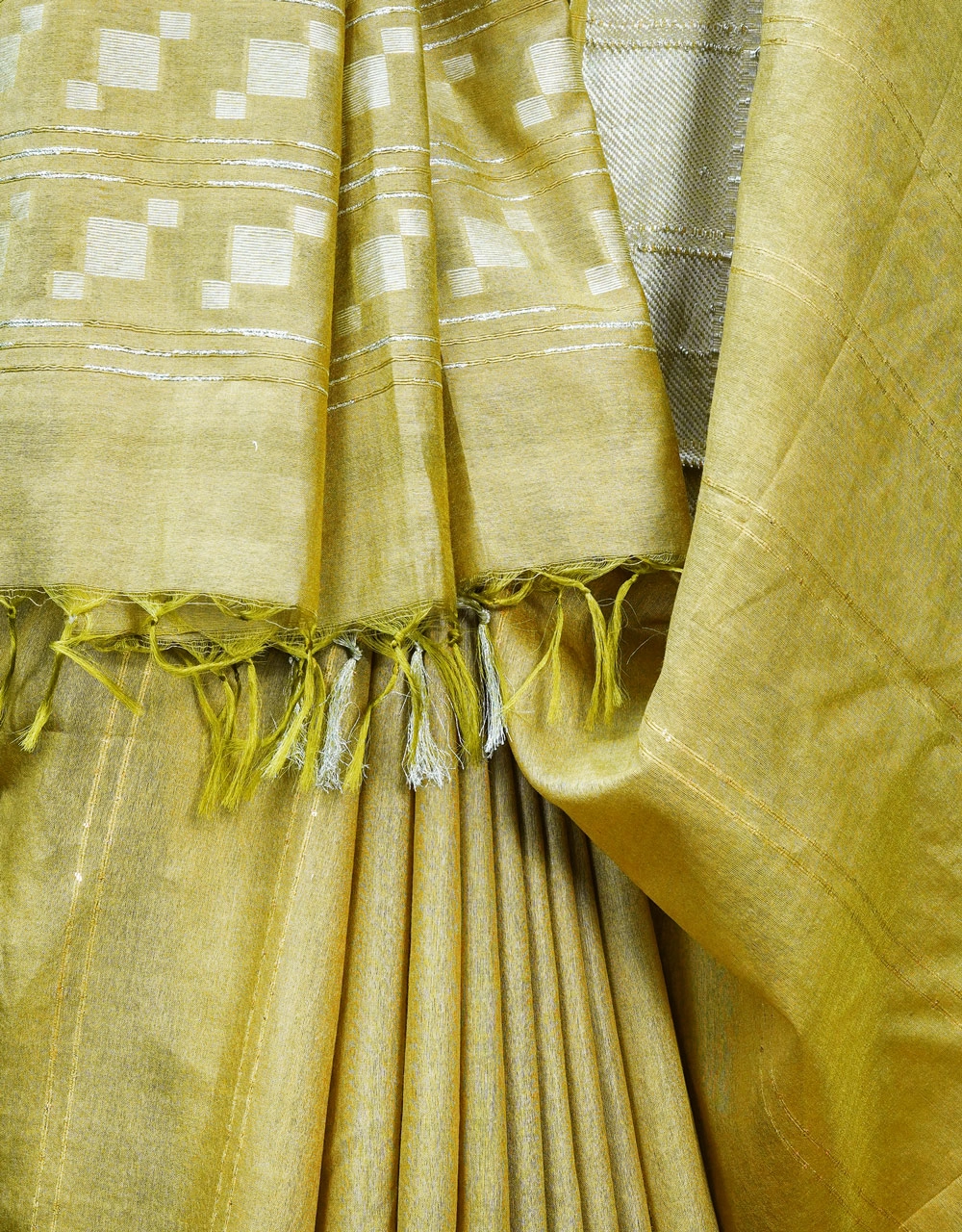 Green Green Cotton Silk Saree With Silver Zari - View 4