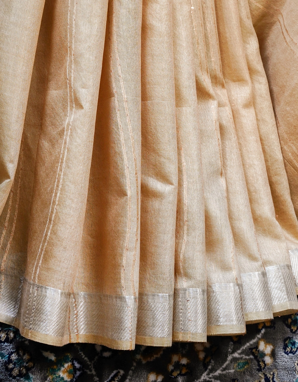 Beige Cotton Silk Saree With Silver Zari Border - View 6