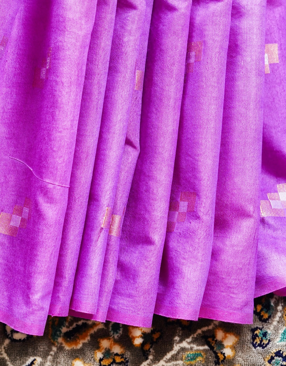 Purple Royal Cotton Silk Saree With Silver Zari Stripes - View 5